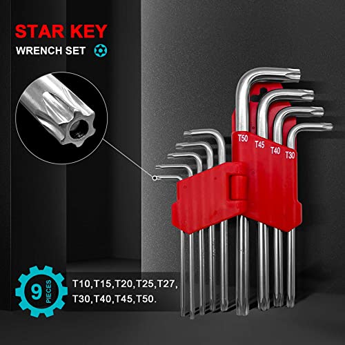 HAUTMEC Torx Allen Wrench Set, 9PCS Star Allen Key Set, T10-T50 Star Allan Wrench Sets, CR-V Steel - Image 2