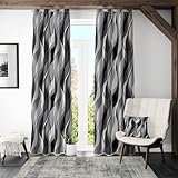 weesire Black and Grey Curtains Modern Striped Decorative 50% Light Blocking Darkening Grommet Grey Curtain for Living Room Villa, Bedroom Gray and White 2 Panels Set, 52x84 Inches