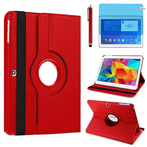 Funda para Samsung Galaxy Tab 4 10.1 Inch 2014 SM T530 SM T531 SM T535,360 Rotación Soporte Protección Cubrir Casos,Estuche de Tableta,Tener bolígrafo,Película Protectora (Red)