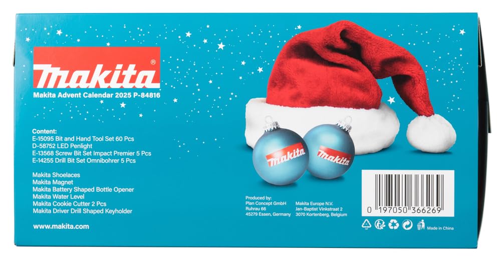 Makita Calendario dell'Avvento 2025, Set di Utensili e Accessori da 60 Pezzi, con Punte HSS, Inserti, Portainserti Magnetico, Attrezzi Manuali