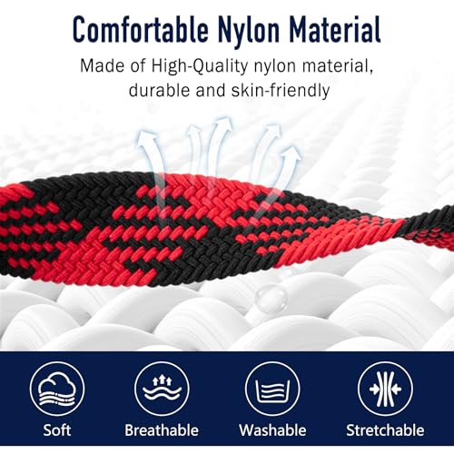Correa trenzada de nylon para reloj Garmin 26 mm Negro y rojo miniatura 3