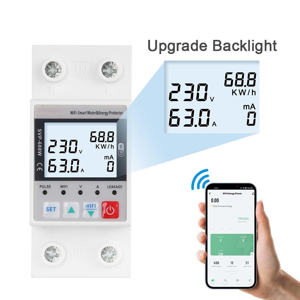 Interruttore WiFi senza fili, per Tuya WIFI Smart Meter Controllo remoto perdite sopra e sottotensione Protector Appartamento Home Energy Monitor