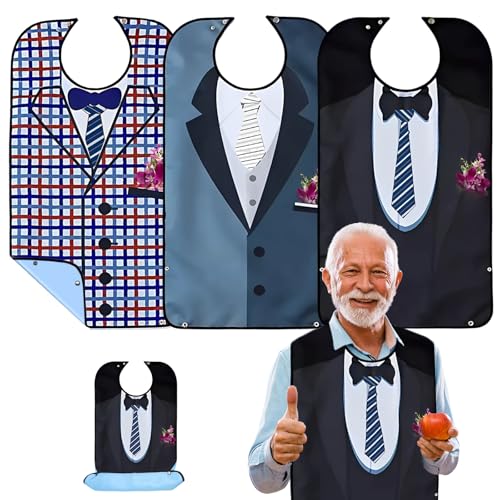 KXVXXV 3 Stück Lätzchen für Erwachsene Schlabberlatz Essensschutz Latz für Erwachsene Wasserdicht Unisex Kleiderschutz mit Auffangschale mit Druckknöpfen Wiederverwendbar