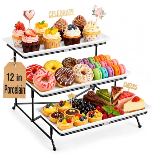Yedio 3 Tier Serving Tray, 12 Inch Dessert Display Stand, Black Stand