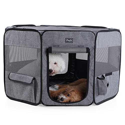 Petsfit Portable Dog Playpen For Medium Dogs Puppy Cats/Rabbit/Chicks/Duckling, Removable Zipper Sealed Bottom Dog Exercise Pen, With Pocket, Water Bottle Holder And Carrying Case, 33" Dia X 21" H #TOP6