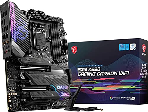 MSI MPG Z590 Gaming Carbon WiFi Gaming Motherboard (ATX, 11th/10th Gen Intel Core, LGA 1200 Socket, DDR4, PCIe 4, CFX, M.2 Slots, USB 3.2 Gen 2, Wi-Fi 6E, DP/HDMI, Mystic Light RGB) (Renewed)