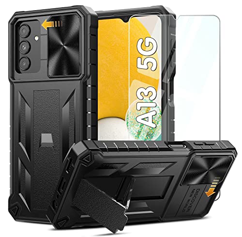 Wtyoo For Samsung Galaxy A13 5G Case: Military Grade Protective Rugged Tpu Bumper Drop Proof Durable Armor Design Heavy Duty Shockproof Tough Matte Textured Phone Cover With Kickstand - Black #TOP1