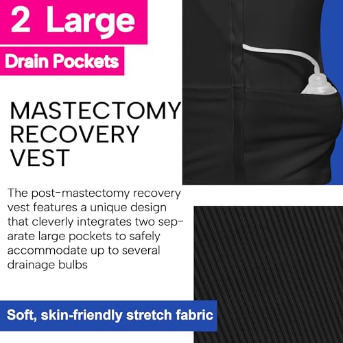 Post Mastectomy Shirts with Drain Pockets Breast Surgery Mastectomy Camisole Top with Hook and Loop Closure4