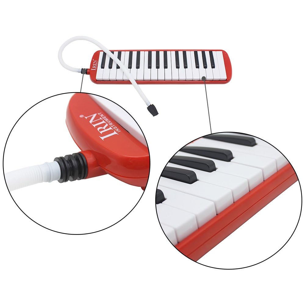 32 Tasten Melodica Musikinstrument Air Piano Keyboard Melodica Instrument mit Tragetasche (rot)