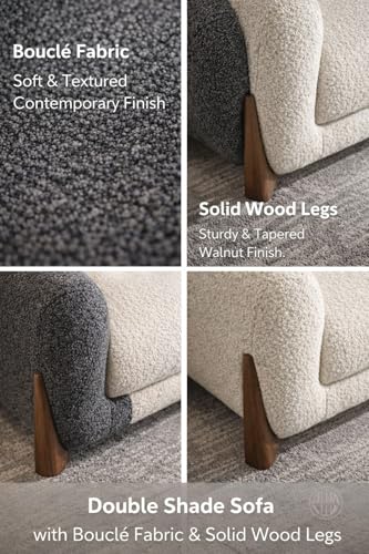 Image of Modern Sofa, Teddy Fabric, Chesterfield Style, Wooden Legs, for Living Room, Bedroom, Hallways (Dark Grey+Off White Combo, 3 Seater)