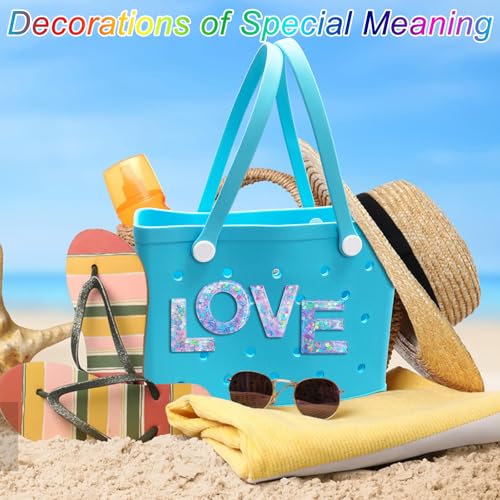 Letter Charms for Bogg Bag, Alphabet Purple Love Sequin Lettering Accessories Charms for Bogg and Simply Southern Bag, Insert Decorative Letters Charm for Handbag Beach Tote Bag.2