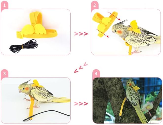 Miniatura 4 de Juego de arnés y correa para loros, cuerda elástica con arnés ajustable azul, bonito ala, adecuado para pájaros de tamaño mediano como periquito