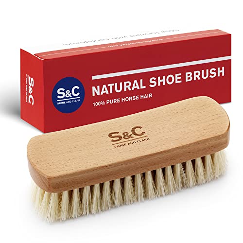 Premium Biege Horse Hair Brush - Horse Hair Shoe Brushes for Polishing, Cleaning & Buffing Leather Shoes - Boot Brush with Soft Bristles, Comfy Grip - Shoe Polish Brush Made of Beech Wood