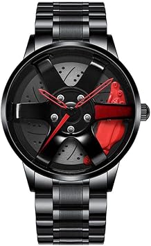 Men's Wheel Rim Watch - Men's Sports Watch 3D Stereoscopic Hollow Wheel Design Stainless Steel Watch Waterproof Car Wheel Watches,Red