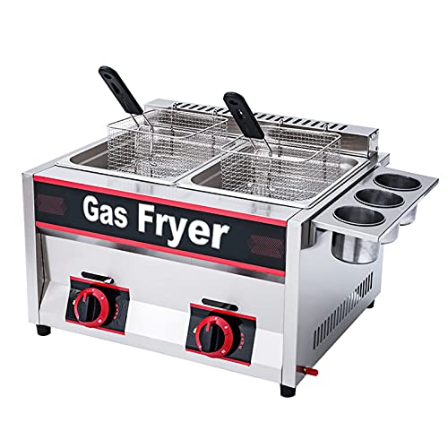CZAOERXB Freidora a Gas de Acero Inoxidable con cestas y Tapas, Control de Temperatura Independiente, Potencia de Fuego Ajustable, freidora Doble de Gran Capacidad de 22 l, con cestas y Tap