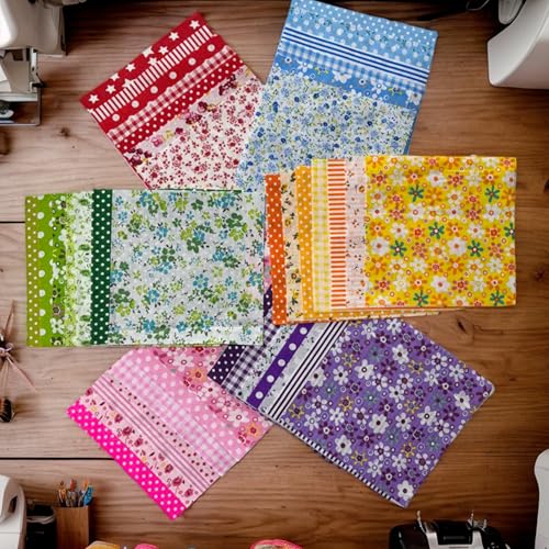 Litboom - 42PCS Quilting Cotton Fabric Squares, Floral Pattern 5x5 Inch Pre-Cut Bundle, 100% Woven Cotton, Multicolor Patchwork for DIY Sewing, Crafts - -30%