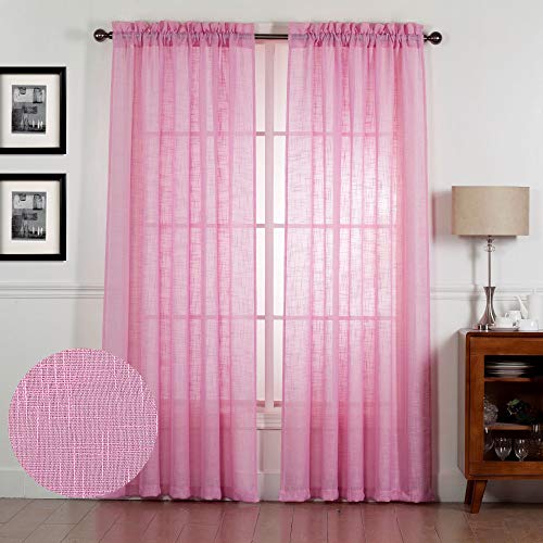Rooney Juego de 2 cortinas semitransparentes con aspecto de lino para ventana, cortinas filtrantes de luz para sala de estar, dormitorio, comedor (132 cm de ancho x 213 cm de largo, color rosa claro