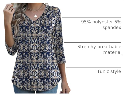 Image of Zeagoo Womens Blouse Casual 3 /4 Length Sleeve V Neck Basic T-Shirts Spring Summer Cute Tunic Tops Business Work Tees