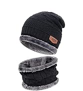 Caneuf Beanie Cap Hat Combo for Men and Women, Fur Fleece Lined Beanie Knitted Cap with Neck Warm...