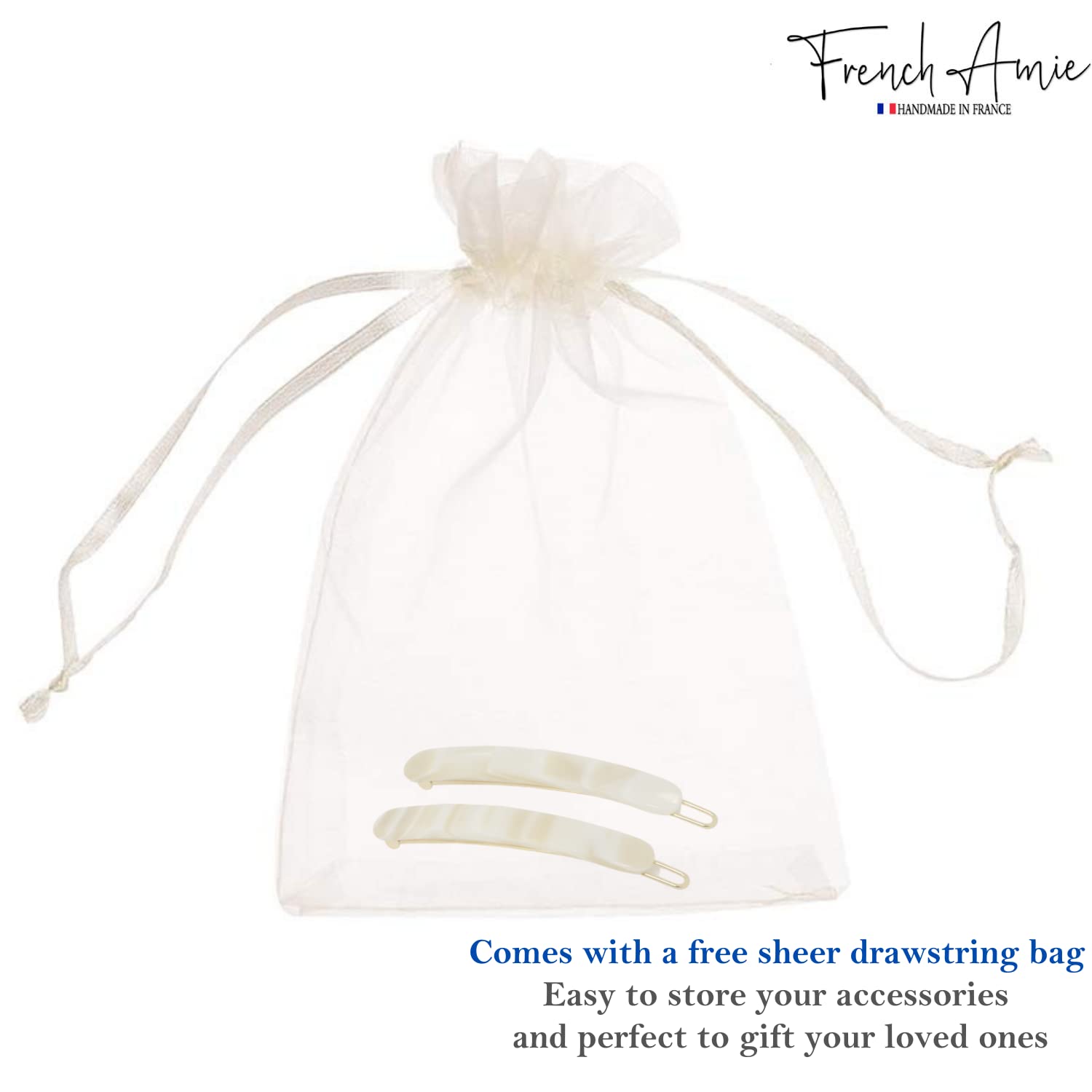 French Amie Rounded Oblong Small 2.5" Cellulose Set of 2 French Hair Clips Tige Boule Handmade Girls Side Slide-in Hair Barrette Clip (Cream Ivory) - Image 9