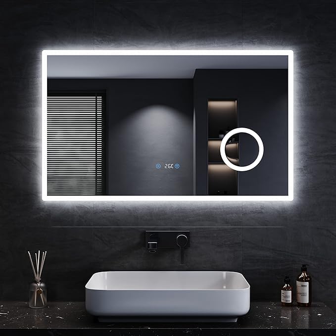 SONNI Espejo de Baño LED 100 x 60 cm Espejo de Baño con Iluminación Blanco Frío...
