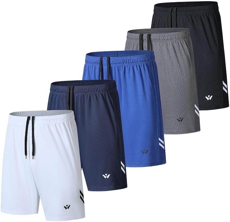 5 Pack Mens Sports Shorts Athletic with Pockets and Elastic Waistband,Quick Dry Workout Shorts for Running Trousers