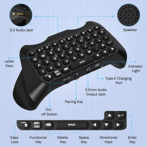 MoKo Teclado Inalámbrico para Mando PS5 con Retroiluminación Verde, Mini Bluetooth Teclado Controlador con 47 Teclas Chatpad, Altavoz Integrado y Conector 3,5 mm Audio Compatible con accesorios PS5 - imagen 7