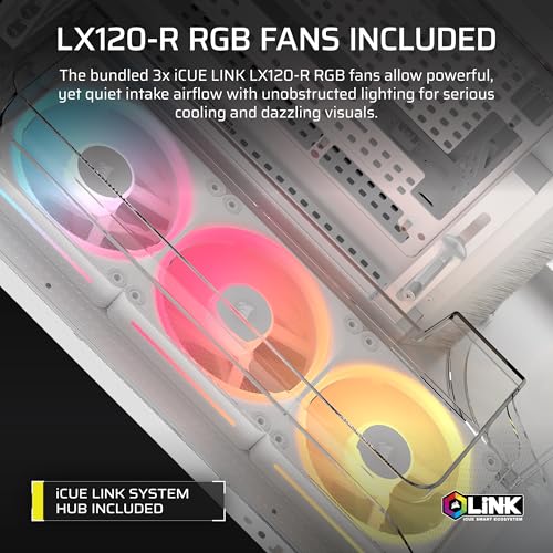 Image of CORSAIR AIR 5400 LX-R RGB iCUE Link Triple-Chamber Mid-Tower Panoramic PC Case - 3X Pre-Installed Reverse-Rotor LX-R RGB Fans, Low-Noise, High Airflow Ducts, Reverse Motherboard Support - White