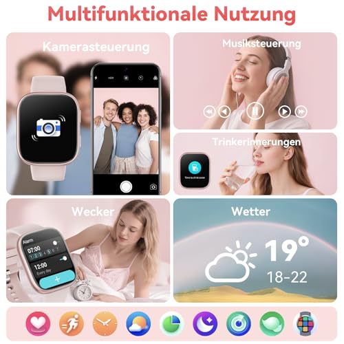 Smartwatch Damen Herren, 1.83\ HD Fitnessuhr mit Telefonfunktion, Fitness Tracker mit SpO2 Pulsmesser Schlafmonitor Schrittzähler, 100+ Sportmodi Sportuhr, IP68 Wasserdicht Smart Watch für Android iOS