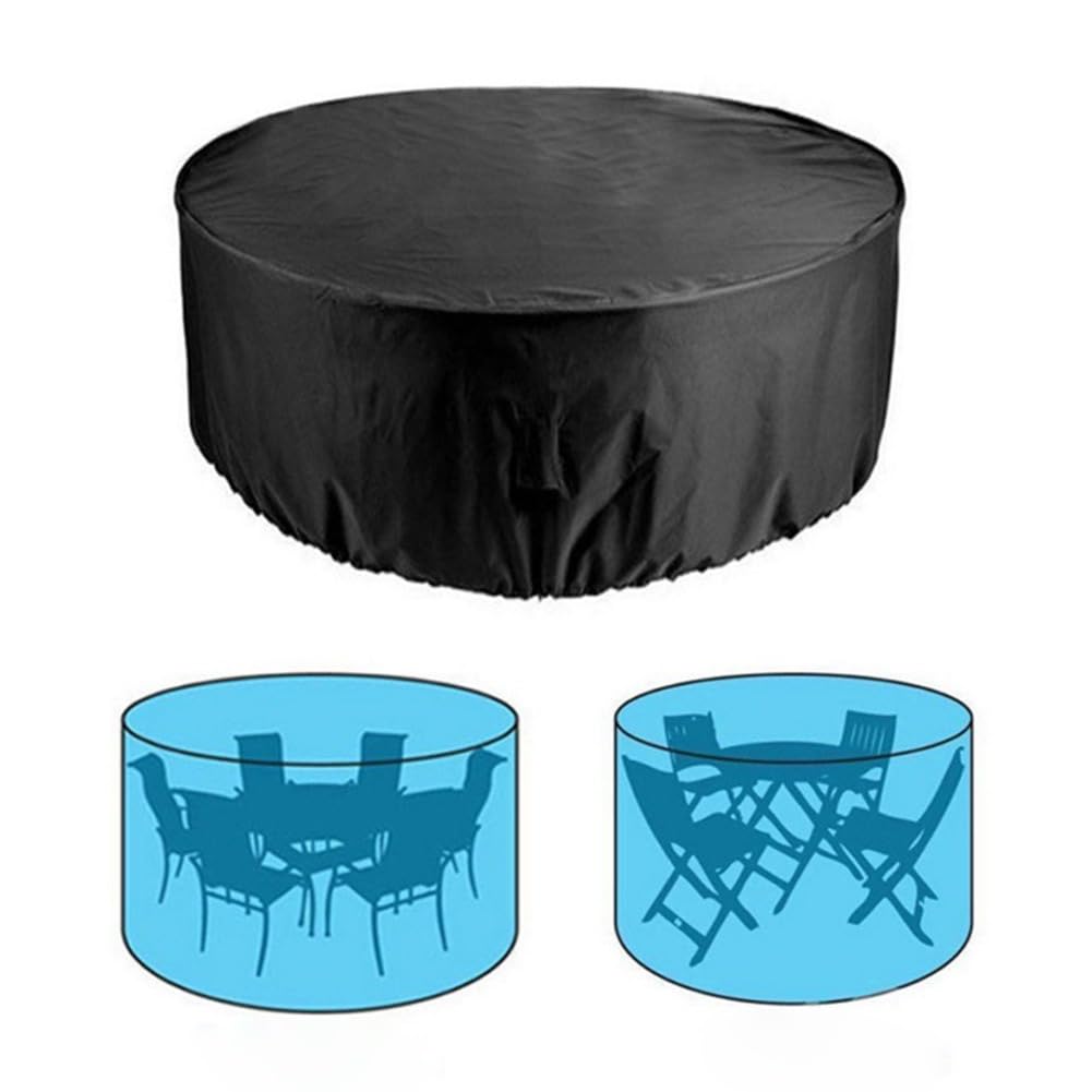 Teppoic Black Round Patio Furniture Covers, 210D Oxford Outdoor Table And Chair Cover Waterproof Round Table Cover Windproof Anti-Uv (Ø180*H90cm)
