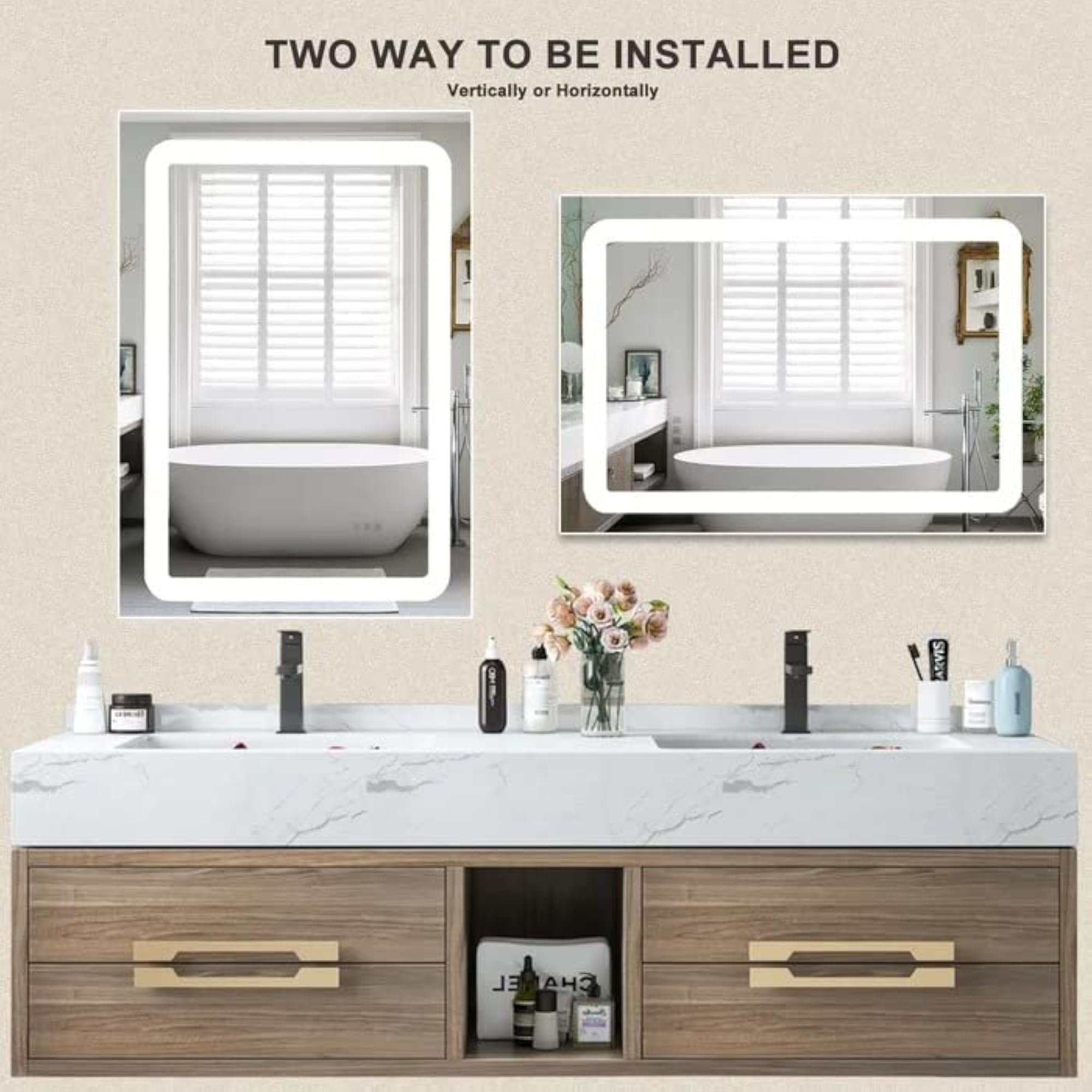 Smart LED Bathroom Mirror Vanity with Dimmable Waterproof Functionality
