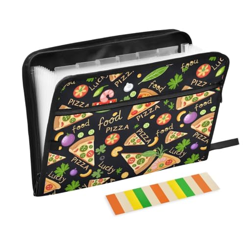 ALAZA Pizza Black Tomato Expandable Filing Folder Storage Organiser Box Files, 13 Pockets Zip Filing Folders for Home or Office Documents