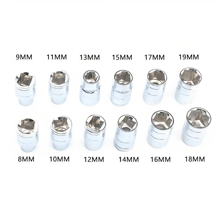Image of Chrome Vanadium Steel T Spanner Socket Type T Shaped Handle Wrench 13 Pcs Multipurpose 8Mm - 19Mm 1 /2 inch Socket Tool Set, Hex End