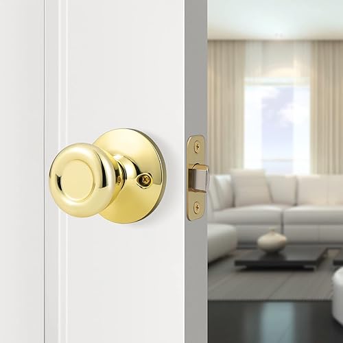 Miniatura 6 de GOBEKOR Paquete de 1 perillas para puerta de paso, pomos interiores de latón pulido sin llave, pomos de puerta de armario, pasillo, pomo de paso de