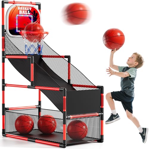 Image of NIPLOOOW Arcade Basketball Game Set for Kids 3-12 Years Old, Kids Basketball Hoop with 4 Balls & Pump, Indoor Outdoor Sports Play Toys, Basketball Games Toys, for Boys Girls Teens