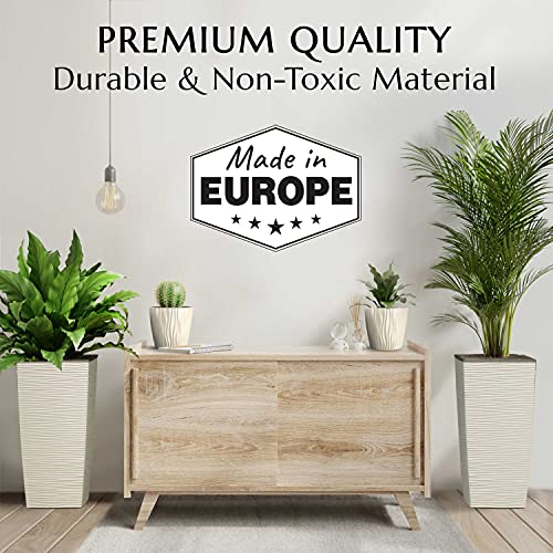 Image of Mueller Janska M-Resin Heavy Duty Tall Planter, Indoor /Outdoor Grande Plant, Tree, Flower Pot, 2-Piece Set, 24 inch, Modern Design, Built-in Drainage, Beige