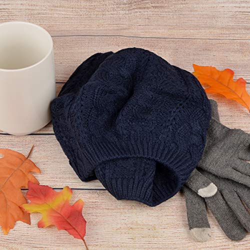 Nollia Soft Knit Solid Color Beanie, Chic, And Lightweight Crochet Knitted Style Beanie Hat For Women, One Size Slouchy Hat Navy #TOP6