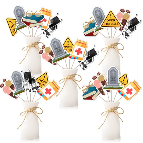 JOYMEMO 24 Pieces Over The Hill Centerpiece Sticks - Funny Over The Hill Birthday Party Decorations for Men, Double Sided Old People Adult Retirement Table Centerpieces Party Supplies