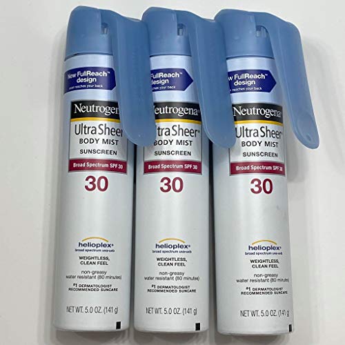 Neutrogena Ultra Sheer Spf#30 Body Mist Full Reach Spray 5 Ounce (148ml) (3 Pack)
