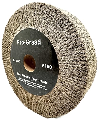 Image of 8 inch x 2 inch Brown P150 Cut & Polish Non-Woven Bench Grinder Polishing Burnishing Satin Finishing Flap Brush Wheel, Aluminum Copper Metal Golf Club Refurb, Compatible for 1 /2 inch, 5 /8 inch, 3 /4 inch Arbor