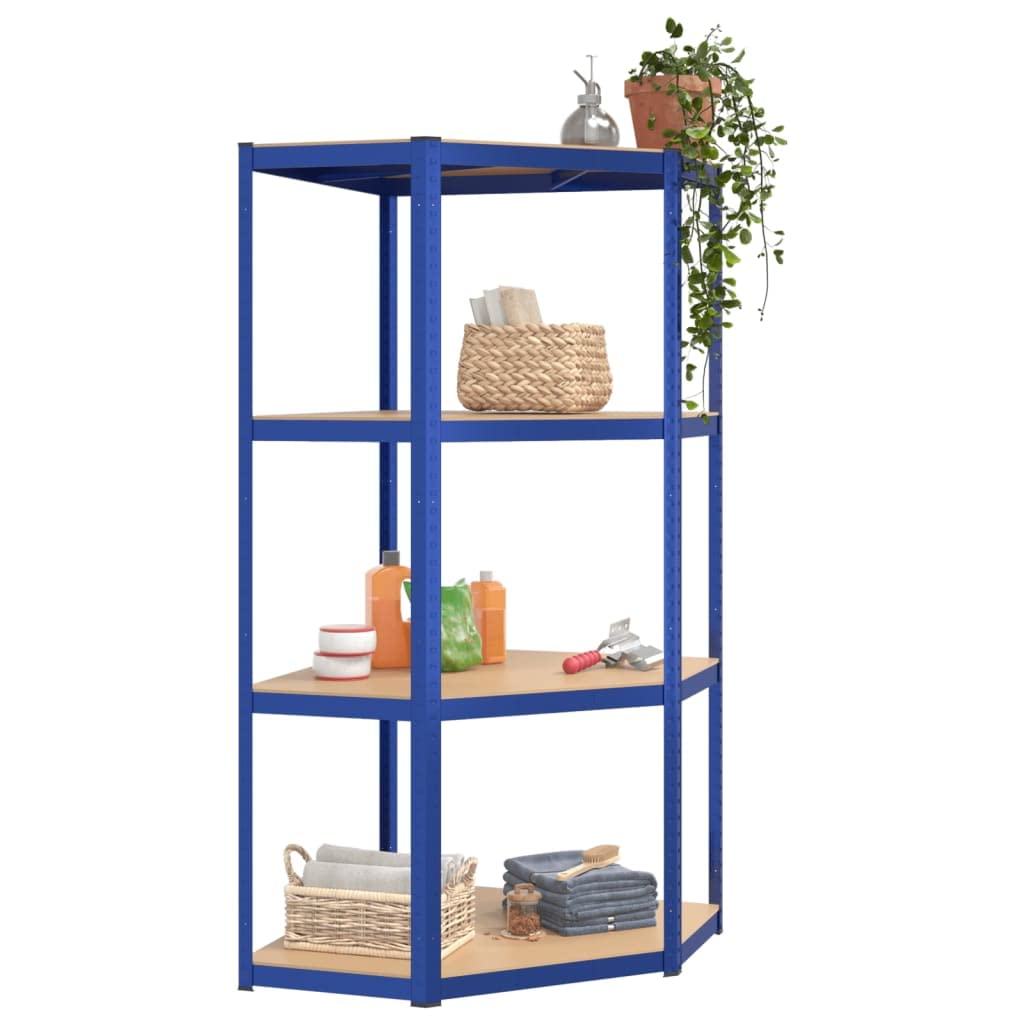 Étagère d'angle à 4 Niveaux Bleu Acier et Bois d'ingénierie,Entreprise & Industrie,Stockage Industriel,Étagères industrielles,12.77 kg-152852