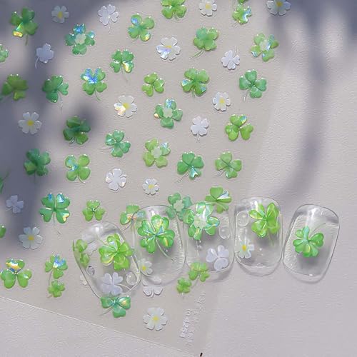 Shamrock Nail Stickers Shell Light St Patricks Day Nail Art Holographic Shamrock Nail Decals Green Clover Stickers for Nails Self Adhesive Nail Art Supplies & Decorations for Women Girls 1 Sheet