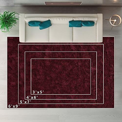 Jocovieh Soft Wine Red Rugs For Bedroom, 4X6 Feet Fluffy Carpets, Indoor Modern Plush Area Rugs For Living Room Kids Girls Room, Non-Slip Shag Rug For Nursery Home Decor, Wine Red #TOP6