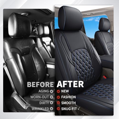 Image of Huidasource Leather Car Seat Covers Fit for Toyota Tacoma 2016-2023 2022 2021 Full Coverage Seat Cover for Double /Crew Cab SR, SR5, Limited, TRD Pro, TRD Sport,TRD Off-Road (Front Pair /Black&Blue)