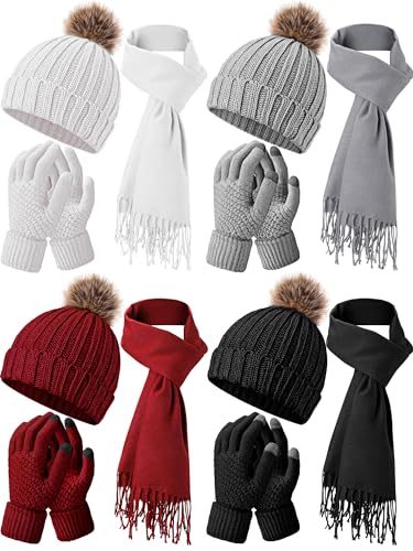 Zhehao 12 Pcs Winter Beanie Hat Scarf Gloves Set...