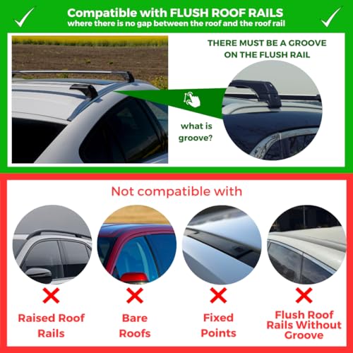 Image of ERKUL Roof Rack Cross Bars for Chevrolet Chevy Trax 2013-2022 | Aluminum Crossbars with Anti Theft Lock for Rooftop | Compatible with Raised Rails - Silver