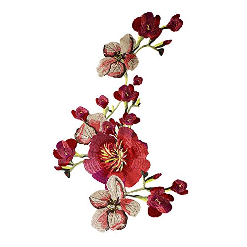 EMDOMO Large Flower Embroidery Applique Lace Fabric Patches Scrapbooking Motif Trimming for Clothes Decorated Craft Sewing (pink)
