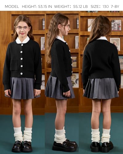 Image of Girls Cardigan Sweater School Uniforms Toddler Long Sleeve Button Knit Solid Sweaters Tops