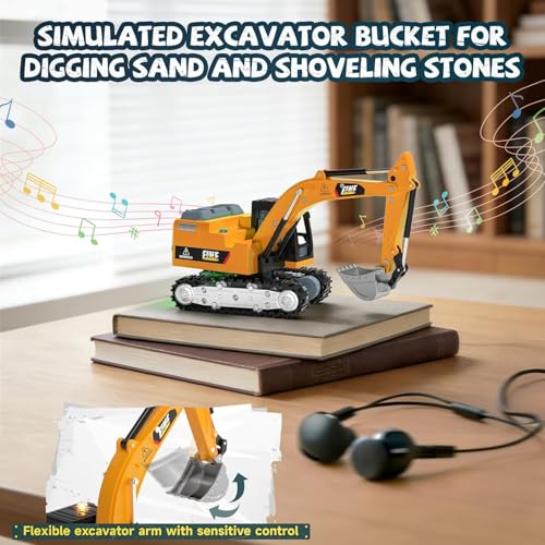 Image of PLUSPOINT Mini RC Excavator - 1:64 Scale Die-Cast Metal Remote Control Construction Vehicle with Realistic Engineering Design, Detailed Simulation Styling & Collectible Model