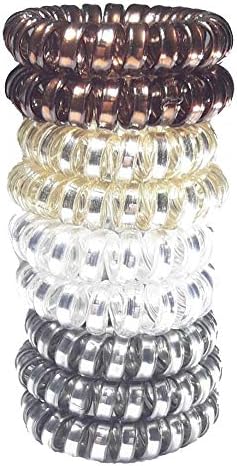 9Pcs 1" Multicolor Metallic Elastic Girls Hair Bands Spiral Shape Ponytail Hair Ties Plastic Spring Gum Hairband Rubber Band Hair Rope Hair Ring Fashion Transparent Telephone Wire Hair Accessories